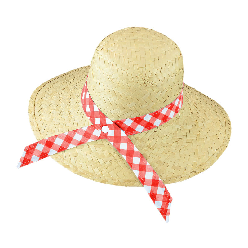 Slamený klobúk s červenou stuhou pre ženy